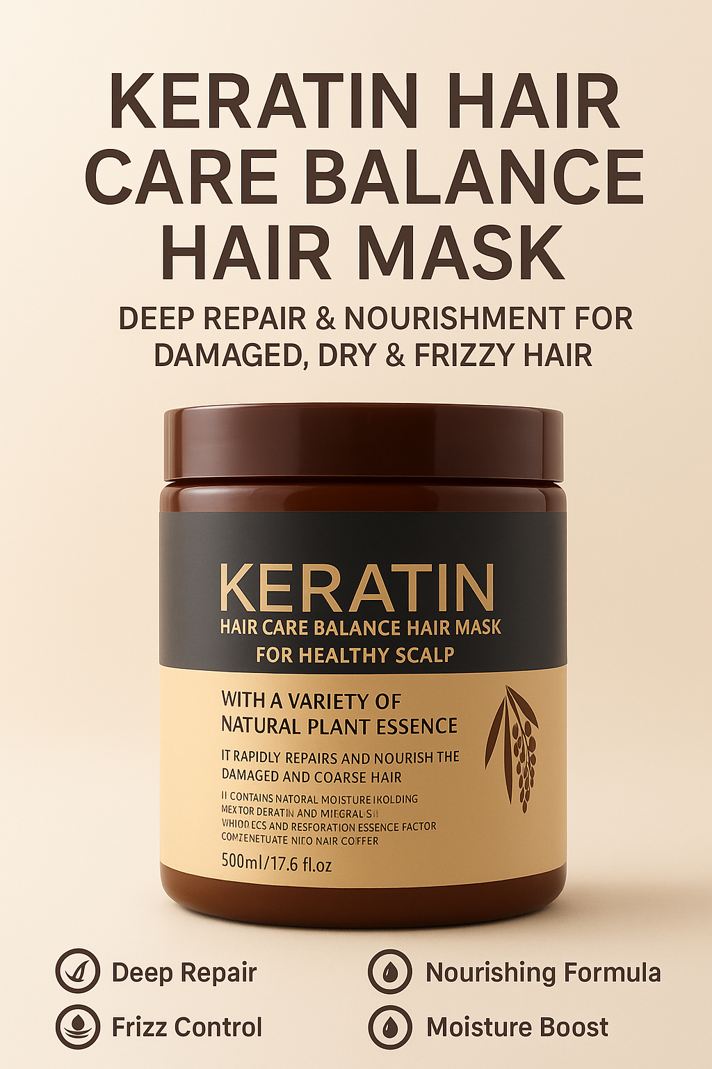 Keratin Hair Care Balance Hair Mask – Deep Repair & Nourishment for Damaged, Dry & Frizzy Hair (500ml)